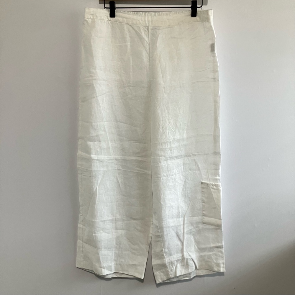 Habitat Cropped Wide Leg White Linen Pants Size Large